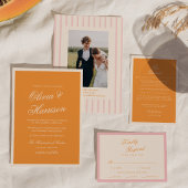 Sunset Glow Orange Script Wedding Menu Card Kaart