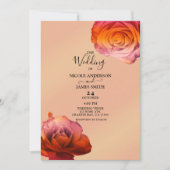 Sunset Glow Pink & Oranje Rozen Floral Wedding Kaart (Voorkant)