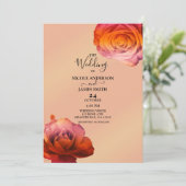 Sunset Glow Pink & Oranje Rozen Floral Wedding Kaart (Staand voorkant)