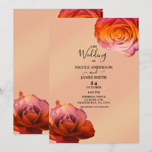 Sunset Glow Pink & Oranje Rozen Floral Wedding Kaart