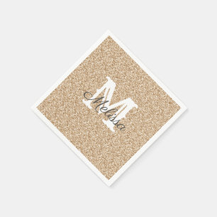 Sunset Gold Glitter en Sparkle Monogram Napkin Servet