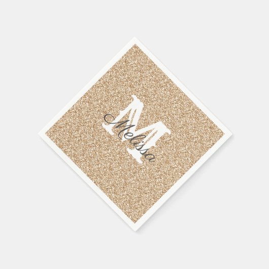 Sunset Gold Glitter en Sparkle Monogram Napkin Servet (Hoek)