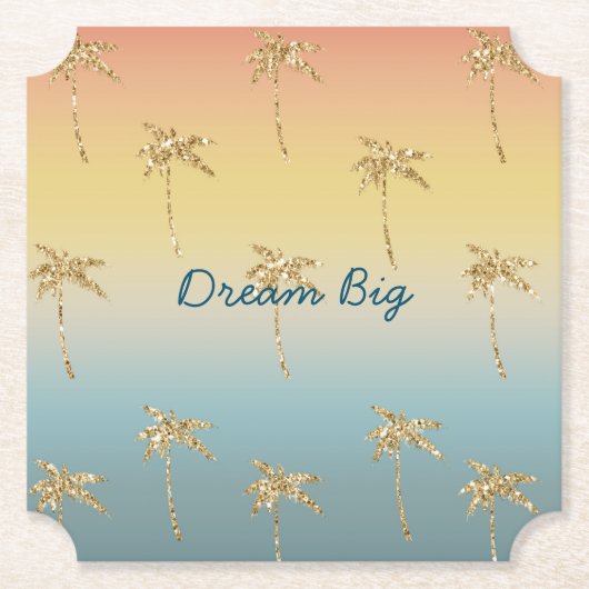 Sunset Gold Glitter Palm Trees Kartonnen Onderzetters (Voorkant)