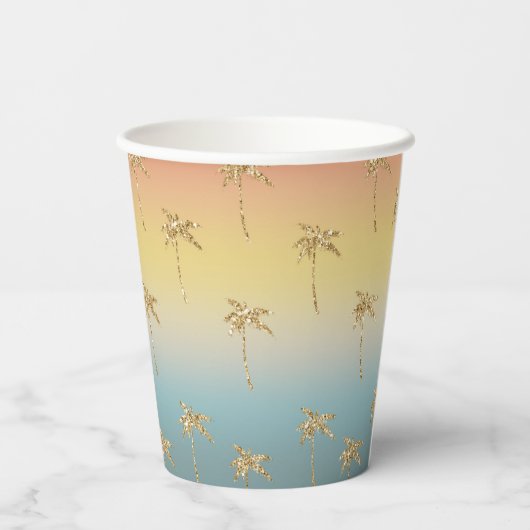Sunset Gold Glitter Palm Trees Papieren Bekers (Achterkant)