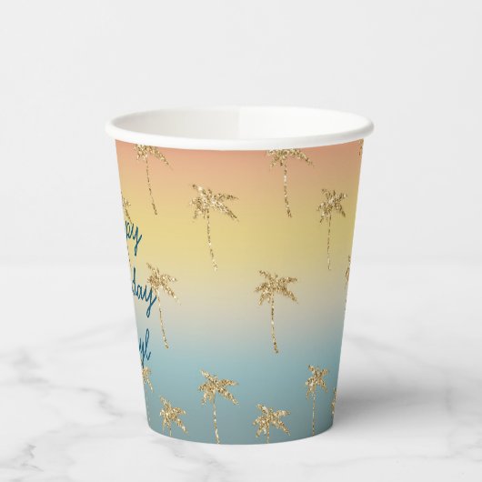 Sunset Gold Glitter Palm Trees Papieren Bekers (Links)