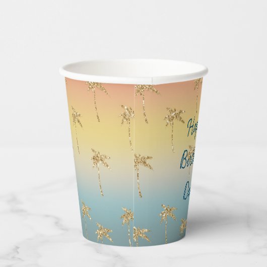 Sunset Gold Glitter Palm Trees Papieren Bekers (Rechts)