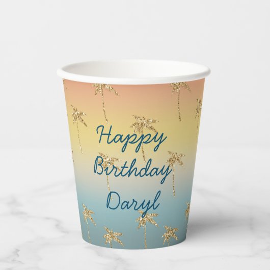 Sunset Gold Glitter Palm Trees Papieren Bekers (Voorkant)