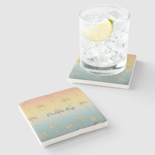 Sunset Gold Glitter Palm Trees Stenen Onderzetter