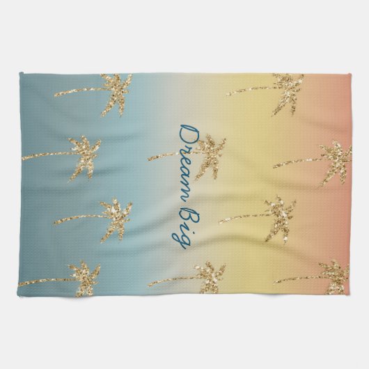 Sunset Gold Glitter Palm Trees Theedoek (Horizontaal)