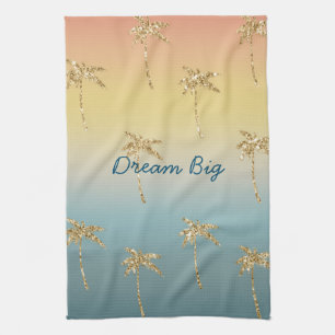 Sunset Gold Glitter Palm Trees Theedoek