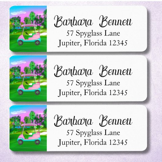  Sunset Golf Course Pink Golf Cart  Etiket