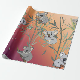 Sunset Gradient Cute Koala & Bamboo  Cadeaupapier