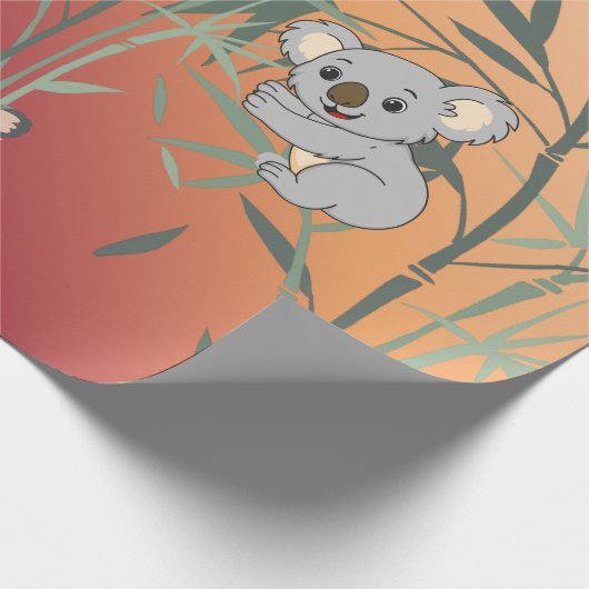 Sunset Gradient Cute Koala & Bamboo  Cadeaupapier (Hoek)