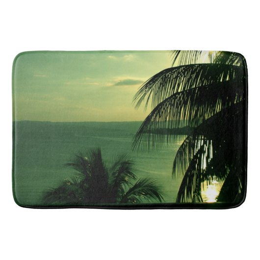 SunSet Green Blue Sky & Zee Silhouetted Palm Tree Badmat (Voorkant)
