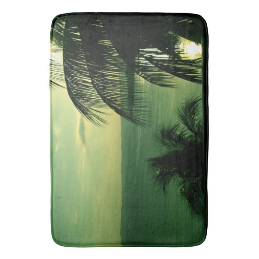 SunSet Green Blue Sky & Zee Silhouetted Palm Tree Badmat (Voorkant Verticaal)