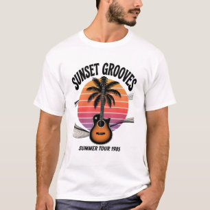 Sunset Grooves Guitar Palm Tree Music Fest T-shirt