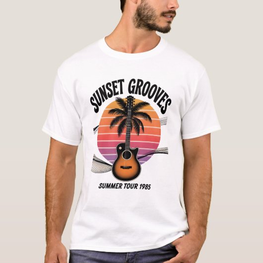 Sunset Grooves  Guitar Palm Tree Music Fest T-shirt (Voorkant)