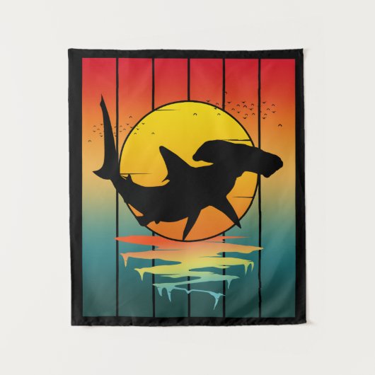 Sunset Hammerhead Shark Wandkleed (Voorkant)