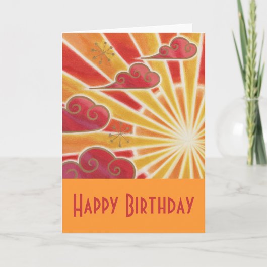 Sunset 'Happy Birthday' kaart sinaasappel (Voorkant)