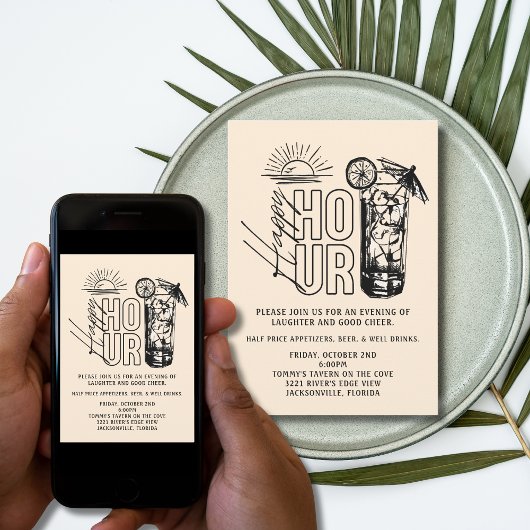 Sunset Happy Hour Invitation Kaart