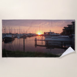 Sunset Harbour met Boats Beach Towel Strandlaken