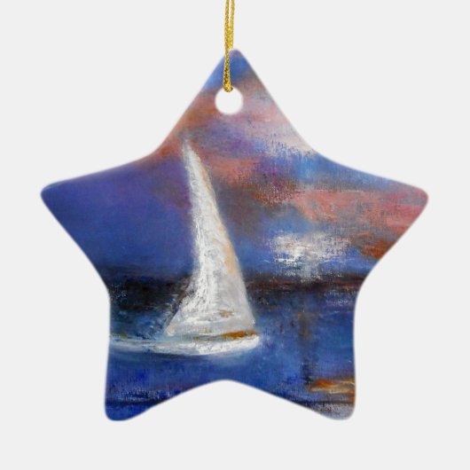 Sunset Harbour Sail Seascape Painting Keramisch Ornament (Voorkant)