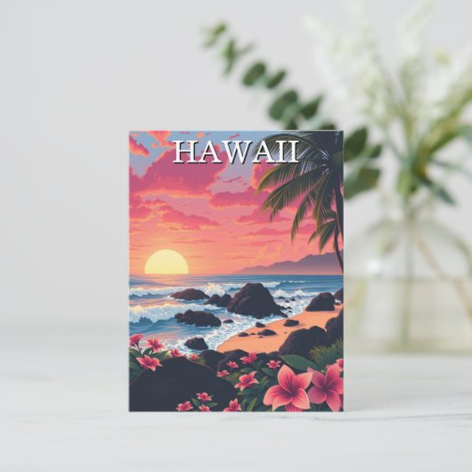 Sunset Hawaii Aloha Vintage Travel Briefkaart (Staand voorkant)