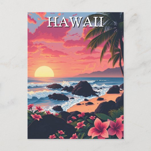 Sunset Hawaii Aloha Vintage Travel Briefkaart (Voorkant)