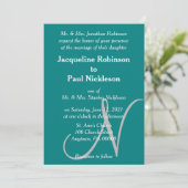 Sunset Heart Blauwgroen Green MonogramWedding Uitn Kaart (Staand voorkant)