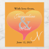Sunset Heart Oranje Wedding Monogram Labels Wijn Etiket (Enkel label)
