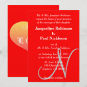 Sunset Heart Red Monogram Weddenschap Kaart (Voorkant / Achterkant)
