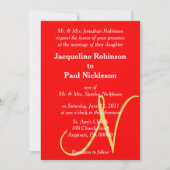 Sunset Heart Red Monogrammed Wedding Invitation Kaart (Voorkant)
