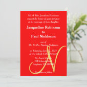 Sunset Heart Red Monogrammed Wedding Invitation Kaart (Staand voorkant)
