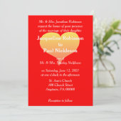 Sunset Heart Red Wedding Invitation Kaart (Staand voorkant)