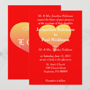 Sunset Heart Red Wedding Invitation Kaart