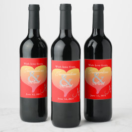 Sunset Heart Red Wedding Monogram Labels Wijn Etiket