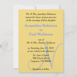 Sunset Heart Yellow Blue Monogram Weddenschap Kaart