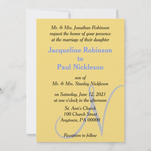 Sunset Heart Yellow Blue Monogram Weddenschap Kaart (Voorkant)