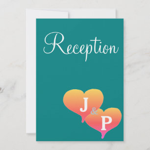 Sunset Hearts Blauwgroen Green Monogram Reception  Kaart
