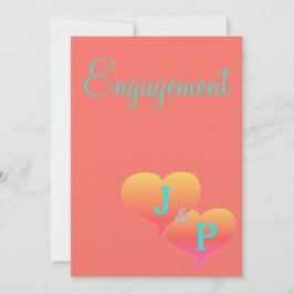 Sunset Hearts Coral Turquoise Monogram Verloving Kaart