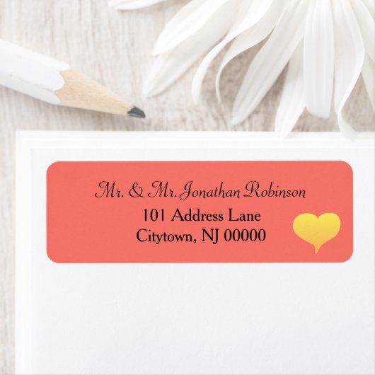 Sunset Hearts Coral Wedding Etiket (Insitu)