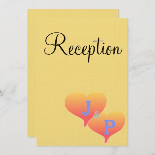 Sunset Hearts Mellow Yellow Blue Monogram Kaart (Voorkant / Achterkant)