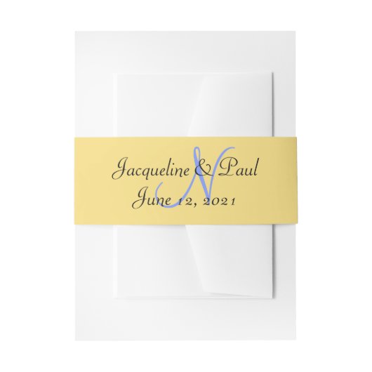 Sunset Hearts Mellow Yellow Blue Monogram Uitnodigingen Wikkel (Voorkant Voorbeeld)