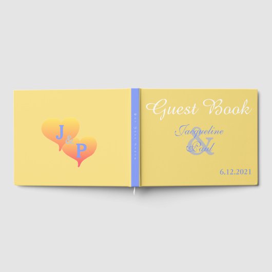 Sunset Hearts Mellow Yellow Blue Weddenschap Gastenboek (Volledig)