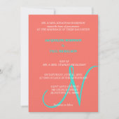 Sunset Hearts Monogram Coral Turquoise Kaart (Voorkant)