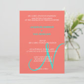 Sunset Hearts Monogram Coral Turquoise Kaart (Staand voorkant)