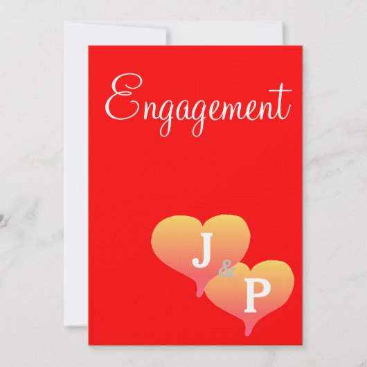 Sunset Hearts Red Monogram Verloving Kaart (Voorkant)