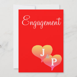 Sunset Hearts Red Monogram Verloving Kaart