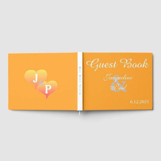 Sunset Hearts Sinaasappel Wit Trouwboek Gastenboek (Volledig)
