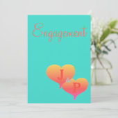 Sunset Hearts Turquoise Coral Monogram Verloving Kaart (Staand voorkant)